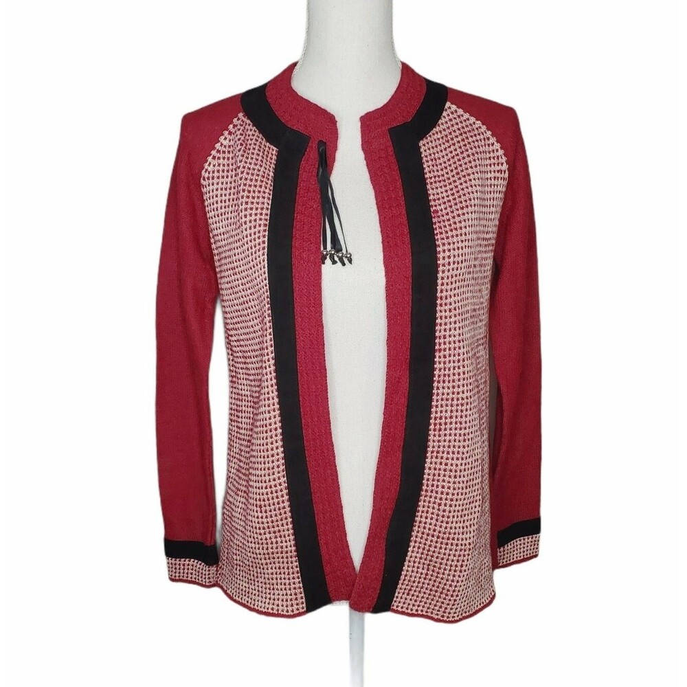 Novica Peru 100% Alpaca Maroon Black Open Cardigan Tassel Detail Medium M